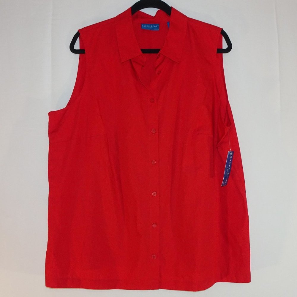NWT Karen Scott Sport Red Sleeveless Button-dwn 2x